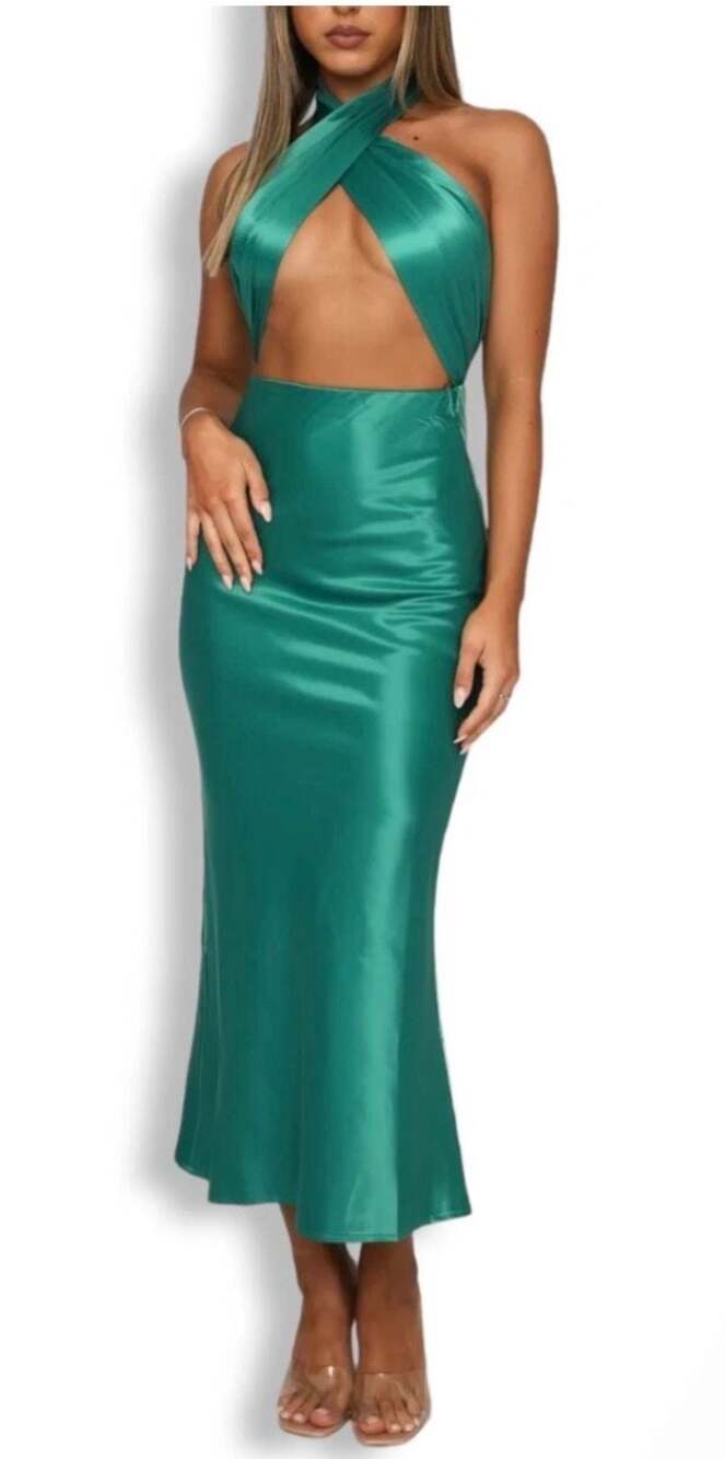 White Fox Boutique Midsummer Dream Halter Satin Midi Dress